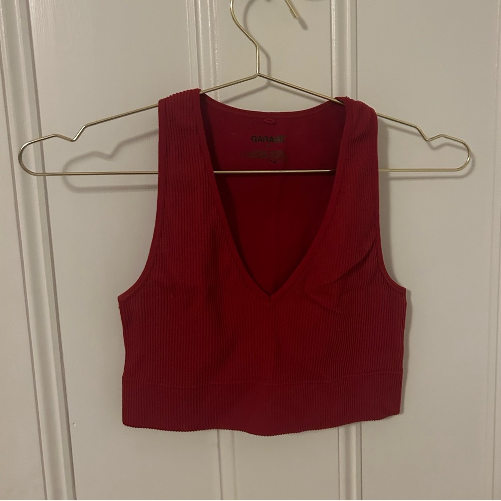 Garage red v-neck tank